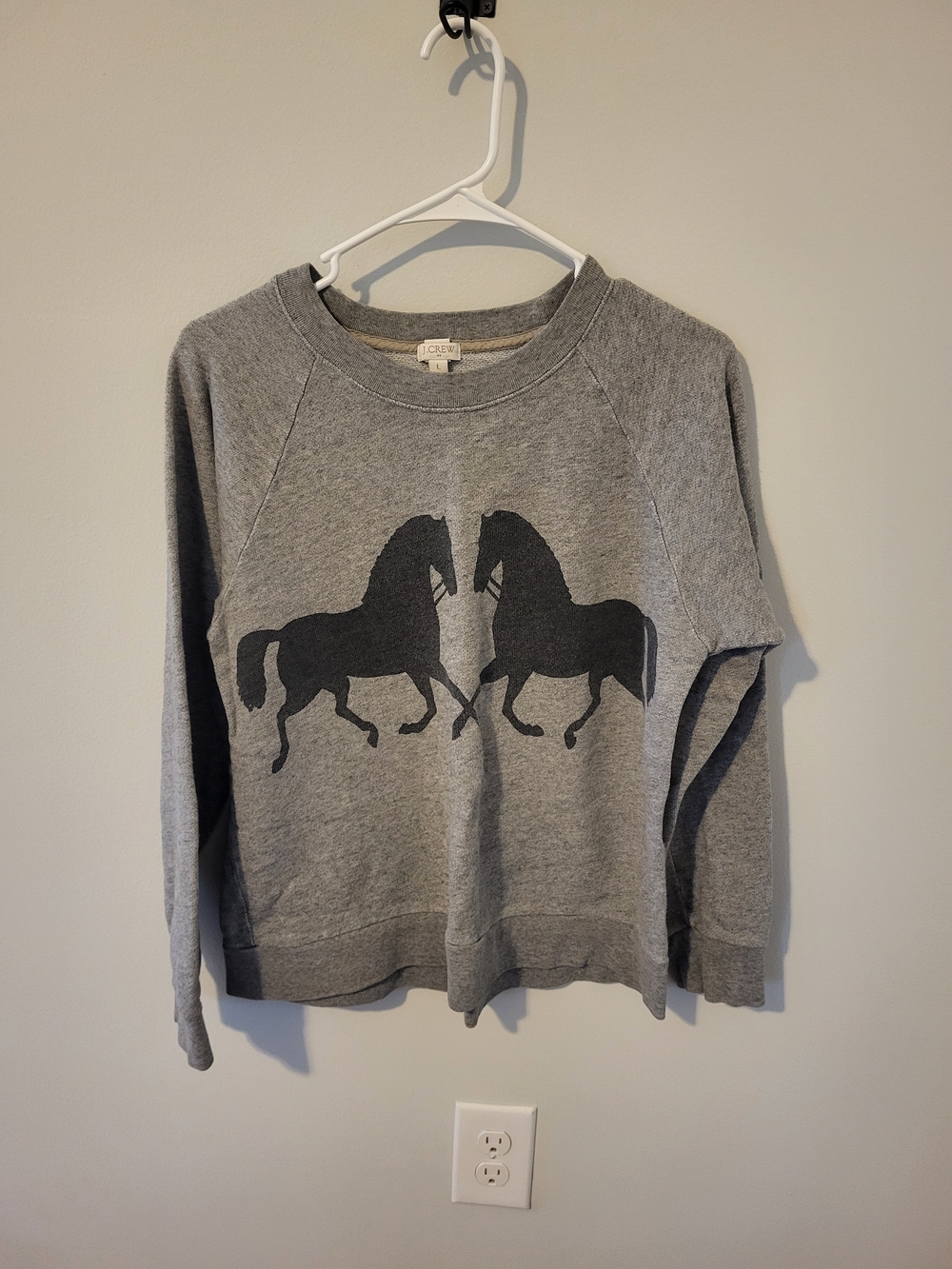 J. Crew Grey Crewneck Sweatshirt with Black Horse Motif